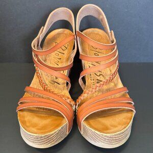 Womens Brown Strappy Platform Wedge Sandals With Braided Detail